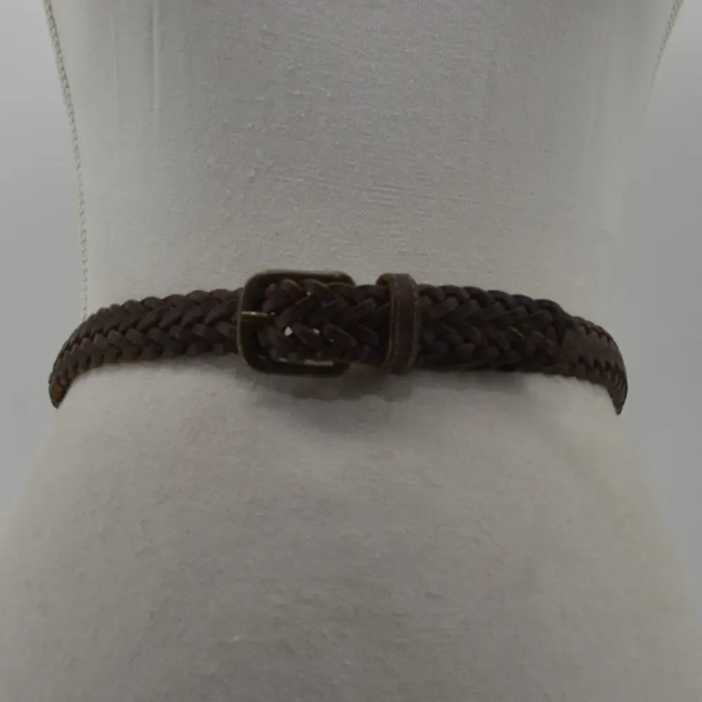 Jesse Alaniam Belt Braided Brown Leather Brass Buckle Size M